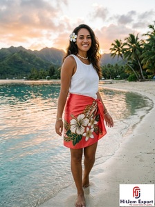 Short Satin Woven Dot Printed Sarong Pareo Hawaiian Polynesian <b>Beach</b> Wrap Custom OEM ODM Fabric - Product Image 2
