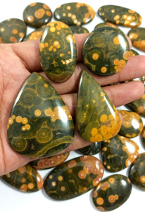 Radha Arts Natural Ocean Jasper Cabochon Loose Stone Green and Yellow 25mm-45mm Healing Polished for Silver Brass Jewelry Making - Product Image 4