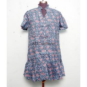Nuevo Vestido Mini de Fiesta para Mujer, Estilo Boho Indio Moderno, Estampado Floral, Tejido de Algodón, Cuello en V, Manga Corta, con Botones, para Verano y Playa - Product Image 1