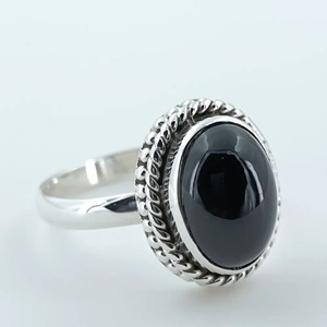 Black Onyx <b>Ring</b> 925 Sterling <b>Silver</b> Handmade Boho <b>Statement</b> Promise <b>Ring</b> for Women Natural Black Onyx Oval July Birthstone - Product Image 4