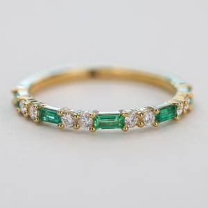Emerald Baguette Eternity <b>Ring</b> Alternating Wedding <b>Stacking</b> <b>Ring</b> 925 Sterling Silver 14K Gold Plated Jewelry - Product Image 4