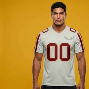 Custom Men's Football Jersey V-Neck Short Sleeve Sublimated Print Moisture Wicking Team name 00 Gray <b>Maroon</b> Gold - Product Image 4