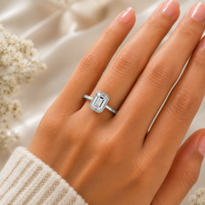 Excellent <b>Emerald</b> Cut Lab Grown Diamond <b>Ring</b> 925 <b>Silver</b> 9kt, 14kt, 18kt Gold Diamond <b>Rings</b> for Women's Engagement <b>Ring</b> - Product Image 2