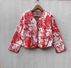 Chaquetas de Dos Bolsillos con Cierre de Botones, Chaqueta Acolchada con Estampado de Jungla para Mujer, Estilo Boho, Hecha a Mano, Regalos para las Fiestas - Product Image 1