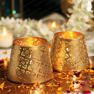 The Purple Tree Metal Gold <b>Tealight</b> Holder Pack Of 2 Die Cut Floral Design Home Decor - Product Image 6