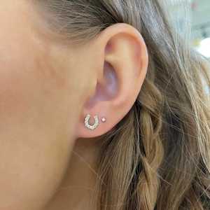 Horseshoe Stud <b>Earrings</b> Lab Grown Diamond 14K 18K Solid Gold Round Cut Lucky Small Charm Studs Dainty Minimalist Women Jewelry - Product Image 2
