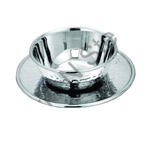 Bol à doigt à Double paroi avec doublure en acier inoxydable poli et martelé de couleur argent, prix de gros - Product Image 1