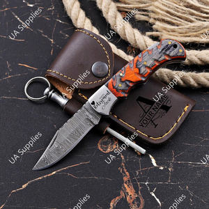 Cuchillo Plegable EDC de Acero de Damasco de Grado Industrial con Mango de Madera Pakka y Hoja de 2mm de Grosor con Punta Caída, Disponible para OEM/ODM, para Exteriores - Product Image 5