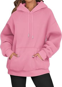 Sudadera con Capucha Oversize Rosa para Mujer, de Algodón y Felpa, Casual, Manga Larga, Color Sólido, con Bolsillos, para Otoño - Product Image 1