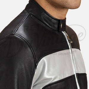 Veste en cuir noire et argentée de qualité supérieure pour homme, en peau de mouton véritable, coupe ajustée, style café racer, veste de moto tendance - Product Image 4