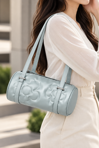 Sac à bandoulière pour femme en cuir PU bleu clair, fermeture à glissière, design brodé, doublure en polyester - Sac à main pour usage quotidien - Product Image 5