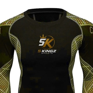 Rashguard à manches longues pour hommes 5 Sports, noir, vert camouflage, impression par sublimation, ajusté, respirant, anti-transpiration, équipement MMA - Product Image 4