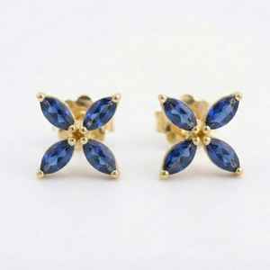 ต่างหูมาร์คีส์แซฟไฟร์แท้ รับรองความแท้ ประดับด้วยแซฟไฟร์สีน้ำเงิน ดีไซน์สวยงาม ตัวเรือนเงินแท้ 925 ชุบทอง 14K เหมาะสำหรับเป็นของขวัญ - Product Image 1
