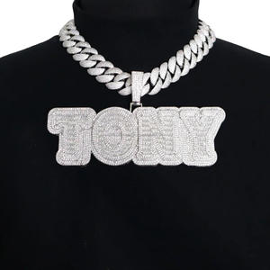 Moissanite Diamond " <b>TONY</b> " Nameplate Necklace With Cuban Link Chain Fully Sparkling Block Letter Pendant - Product Image 1