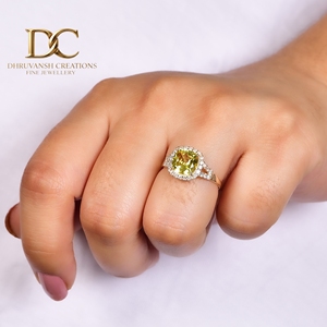 Bague ethnique en or massif 14 carats avec diamant de laboratoire et saphir jaune de laboratoire, design élégant, bijoux fins pour femmes, mariage - Product Image 6