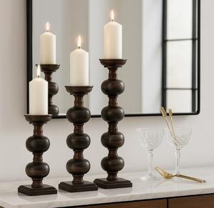 Ensemble de 3 bougeoirs modernes de luxe avec base en bois, décoratifs pour la maison, la table et l'entrée, à prix avantageux - Product Image 4