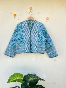 แจ็กเก็ตสไตล์กิโมโนบุนวมของผู้หญิงพิมพ์ลายดอกไม้เสื้อแจ๊กเก็ตลำลองพร้อมกระดุมตกแต่งทุกฤดู - Product Image 4