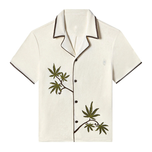 Ensemble chemise et short Cabannabis OEM/ODM personnalisé en coton éponge 100% avec feuilles brodées et motif noix de coco véritable - Anti-boulochage - Décontracté été - Product Image 1