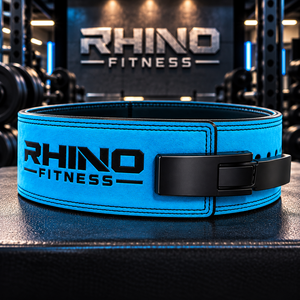 Cinturón de Levantamiento de Pesas de Cuero Rhino Fitness, Azul, Ajustable, Soporte Lumbar Envolvente, Cinturón de Cintura para Adultos - Product Image 1