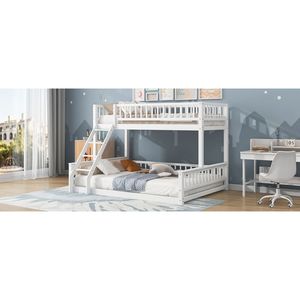 Letto a castello bianco Twin XL sopra Queen con scaletta e sponde di sicurezza - Product Image 6