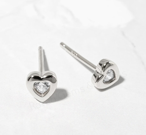 Handmade 925 Sterling <b>Silver</b> Gold Plated 4mm Bezel Set CZ Diamond Minimalist Heart <b>Stud</b> Earrings Set Fine Jewelry Gift Women's - Product Image 3