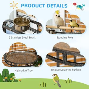Grand support en bois gris pour oiseaux avec 3 échelles, crochet pour jouets et perchoir pour perroquets - Fournitures pour oiseaux - Product Image 4