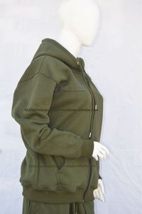 Olive <b>Green</b> Hooded Tracksuit Set <b>Men</b> Women 2 Piece Full Zip Organic Cotton Fleece Acid Wash Jogger Sportswear Custom Logo - Product Image 4