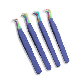Available All Custom Color Eyelash Extension Tweezers Set <b>Light</b> Weight Blue Color Volume Lash Tweezers With Multi Tip - Product Image 1