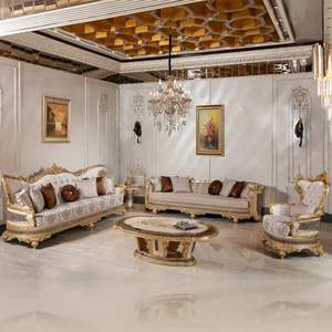 Juego de Sofás Seccionales Clásicos de Lujo, Esponja, Madera de Caoba Tallada en Dorado, Diseño Tradicional en Forma de L para Apartamento, Sala de Estar, Hotel - Product Image 3