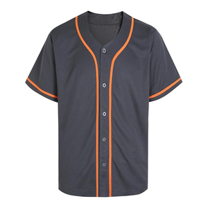 Maillot de baseball unisexe gris foncé avec bordure orange, manches courtes, maille respirante, boutons sur le devant, vêtements de sport pour adultes toutes saisons - Product Image 1