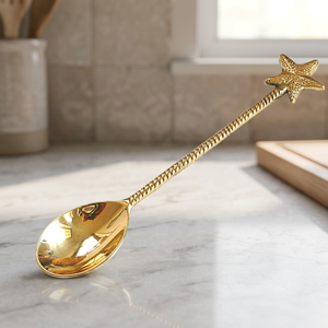 Cuillères à thé en laiton pour cérémonie, pièces, manche court, torsadé, avec Design étoile, personnalisées pour la maison - Product Image 1