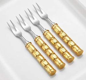 Elegant Gold Textured Handle Flatware Set With <b>Mirror</b> Polish Fork Dishwasher Safe For Wedding Dining Essentials - Product Image 1