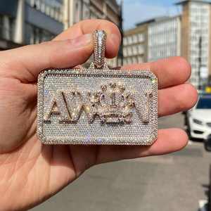 Colgante con Logotipo Personalizado, Colgante Rectangular con Incrustaciones de Diamantes, Joyería Hip Hop, Colgante de Diamantes Moissanite, Placa con Nombre Personalizada, Plata 925 - Product Image 4