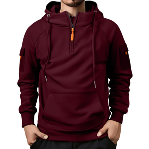 เสื้อฮู้ดซิปครึ่งตัวผ้าฟลีซ 100% คอตตอน สำหรับฤดูใบไม้ร่วง ผู้ชาย สวมใส่สบาย สปอร์ต คุณภาพพรีเมียม รับผลิตแบบ OEM ODM - Product Image 3