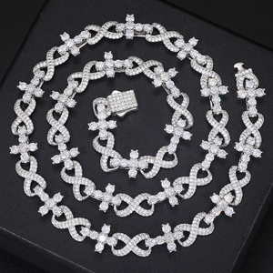 Mens Moissanite 925 Silver Infinity Floral <b>Link</b> Necklace Bracelet Set Iced Diamond Style Luxury Statement <b>Jewellery</b> Fashion Gift - Product Image 2