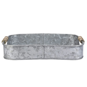 Rustic Galvanized Metal Serving <b>Trays</b> with Wood Handles Rectangular for Serving <b>Cocktails</b> Appetizers Snacks and Other Food - Product Image 2