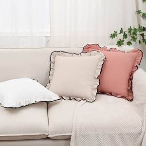 Ruffle Square Cotton <b>Pillow</b> Cover Yellow <b>White</b> Green Trim Decorative Cushion <b>Case</b> Reusable Home Textile Style De Maison India - Product Image 2