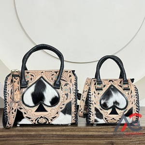 Trending Vintage Style Hand <b>Tooled</b> Fur <b>Leather</b> Duffel Bags New Spade Inspired designer Crossbody Medium Travel Luggage Bags - Product Image 1