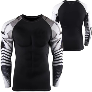 <b>Men</b> <b>Compression</b> <b>Shirt</b> MMA Long Sleeve Performance Sports Top Four Way Stretch Spandex/Cotton Fabric Breathable Quick Dry - Product Image 1