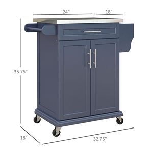 Carrello da Cucina Portatile Piccolo con Piano in Acciaio Inossidabile e Materiale in Rovere, con Spazio di Archiviazione, Blu Scuro, su Ruote, per Sala da Pranzo - Product Image 3
