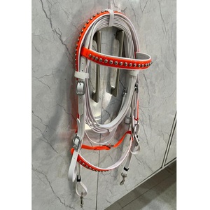 Orange Head Stall Surcingle PVC (BIOTHENE) Metal <b>Studded</b> Browband Noseband Comfortable Durable Waterproof Horse Bridle Set LLT - Product Image 3