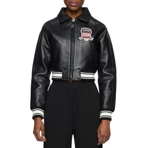Veste en cuir courte pour femme Avirex personnalisée 2026, en cuir de vache véritable noir, col rabattu, veste de mode de haute qualité Avirex - Product Image 3