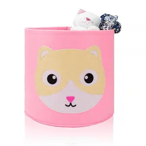 Cute cat pattern Felt Animal Design Foldable Fabric Collapsible Toy Storage Bin basket For Kid