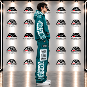 Wholesale <b>Men</b>’s Teal Graphic 2-Piece Tracksuit Set Oversized Zip-Up Hoodie & <b>Baggy</b> <b>Jogger</b> Streetwear - Product Image 4