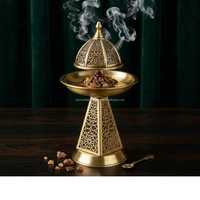 Brûleur à Bakhoor de Luxe en Laiton, Dôme Sculpté Filigrané, Mabkhara Arabe, Encens au Charbon, Oud, Encensoir, Vente en Gros