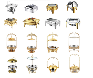 Luxury Ornate Chafing Dish Round Stainless Steel Buffet Food Warmer Gold Silver <b>Black</b> for Wedding Banquet Hotel Catering - Product Image 3