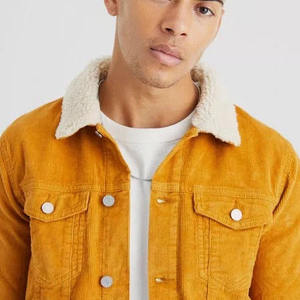 Men's Mustard Corduroy Jacket <b>Turn</b>-down Collar Faux Fur Lining Casual Autumn Wear Regular Fit Single Breasted <b>Button</b> Closure - Product Image 4