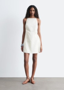 Womens <b>Linen</b> Blend Wrap Mini <b>Dress</b> Sleeveless Mandarin Collar Side Tie Simple Plain Dyed <b>Summer</b> Casual Wholesale - Product Image 4