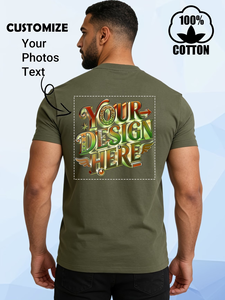 Custom Men's Olive Green 100% Cotton Short Sleeve T-Shirt With Front Print Design O-Neck Casual Jersey Knitted Style - Product Image 2