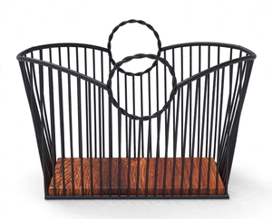 Panier de rangement en fil métallique noir avec poignées, organisateur rustique pour pain, fruits et légumes de cuisine avec base en bois - Product Image 4